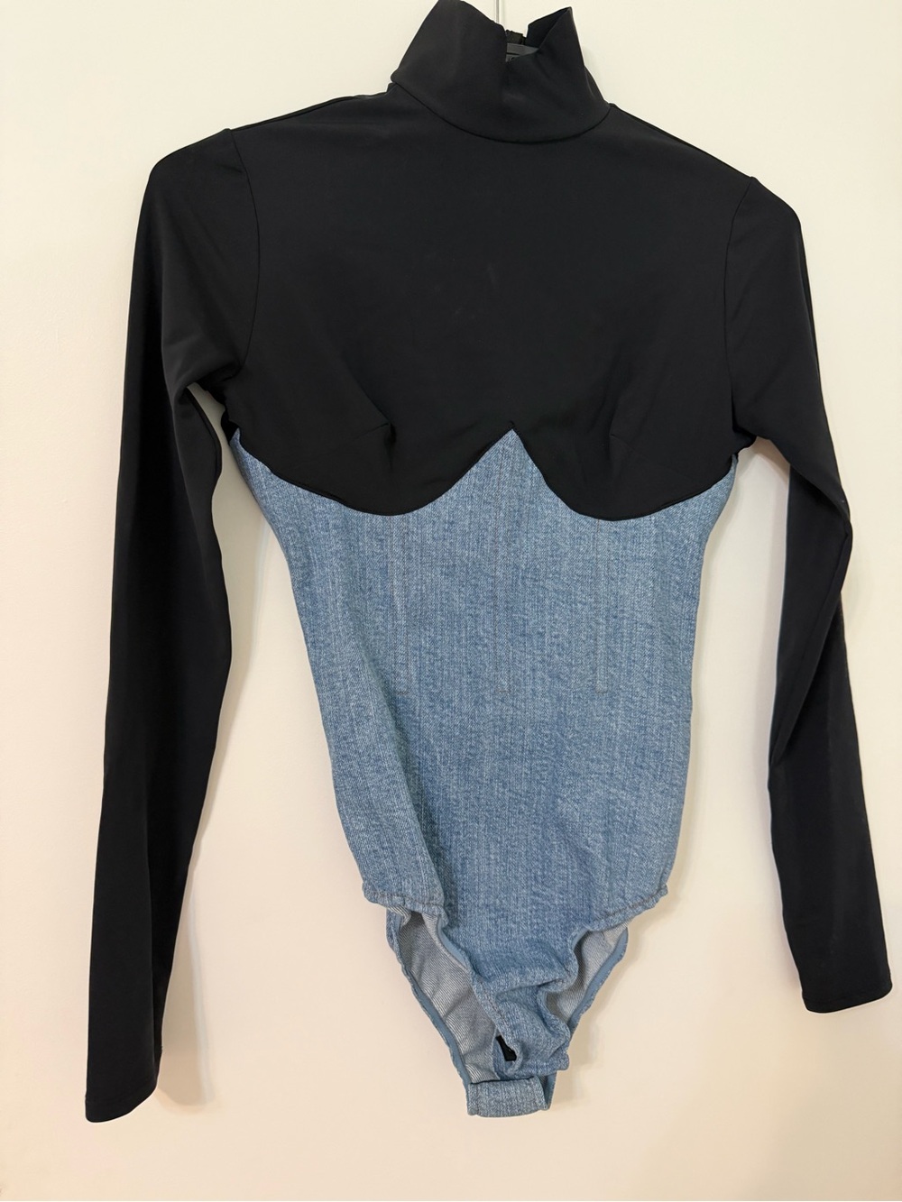 ONE OF A KIND Fleur du Mal Black & Denim Corset Bodysuit Sample